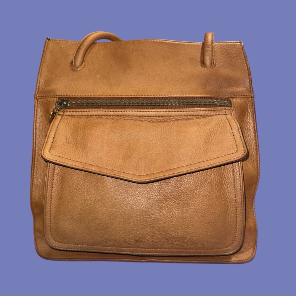 Fossil Tan Leather Shoulder Bag with Structured Design